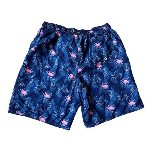 Beverly Hills Polo Club Navy Pink Flamingo Swim Trunks Size Large - Picture 2 of 9